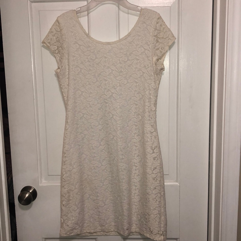 White lace open back dress